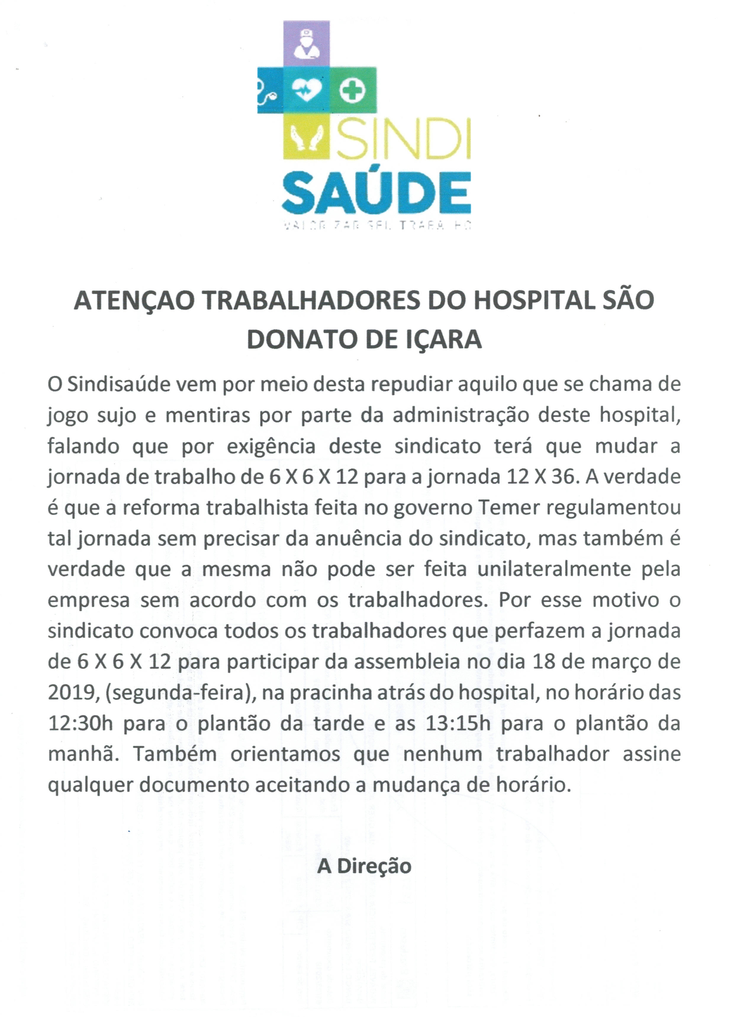 ASSEMBLEIA TRABALHADORES HOSPITAL SÃO DONATO DE IÇARA