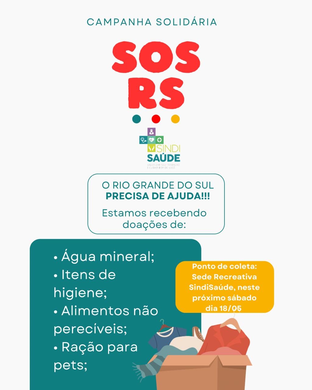 Sindisaúde  lança campanha SOS RS de doações as vítimas da catástrofe no estado gaúcho 