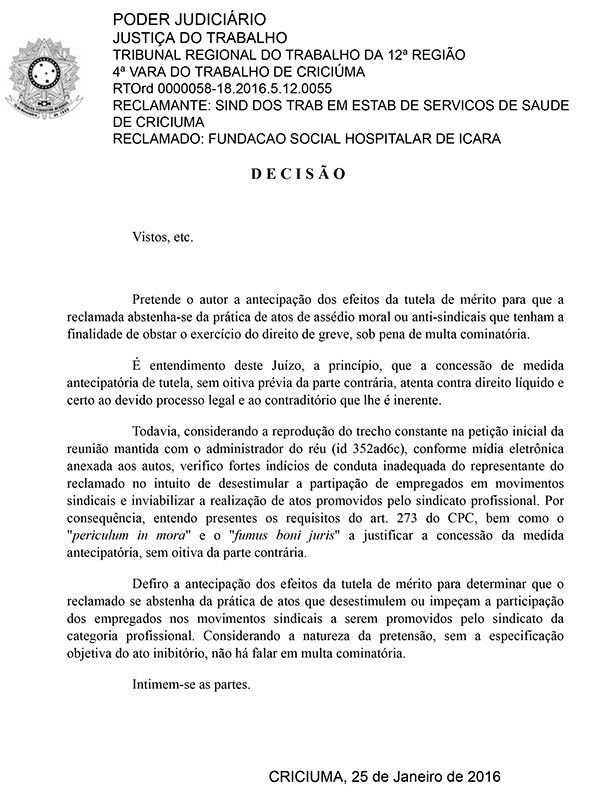 Hospital São Donato é notificado por assédio moral e conduta antissindical