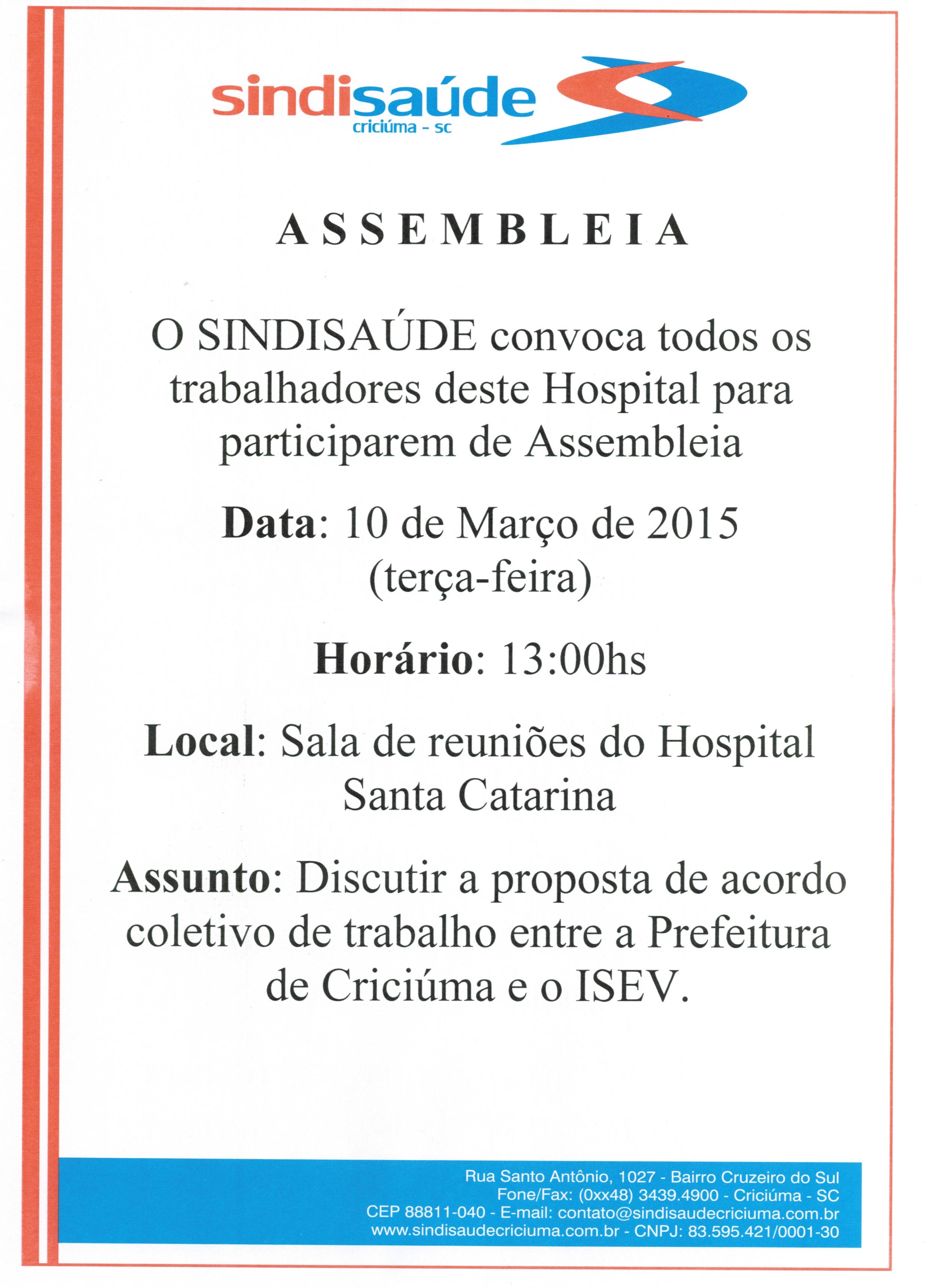 Assembléia Hospital Santa Catarina