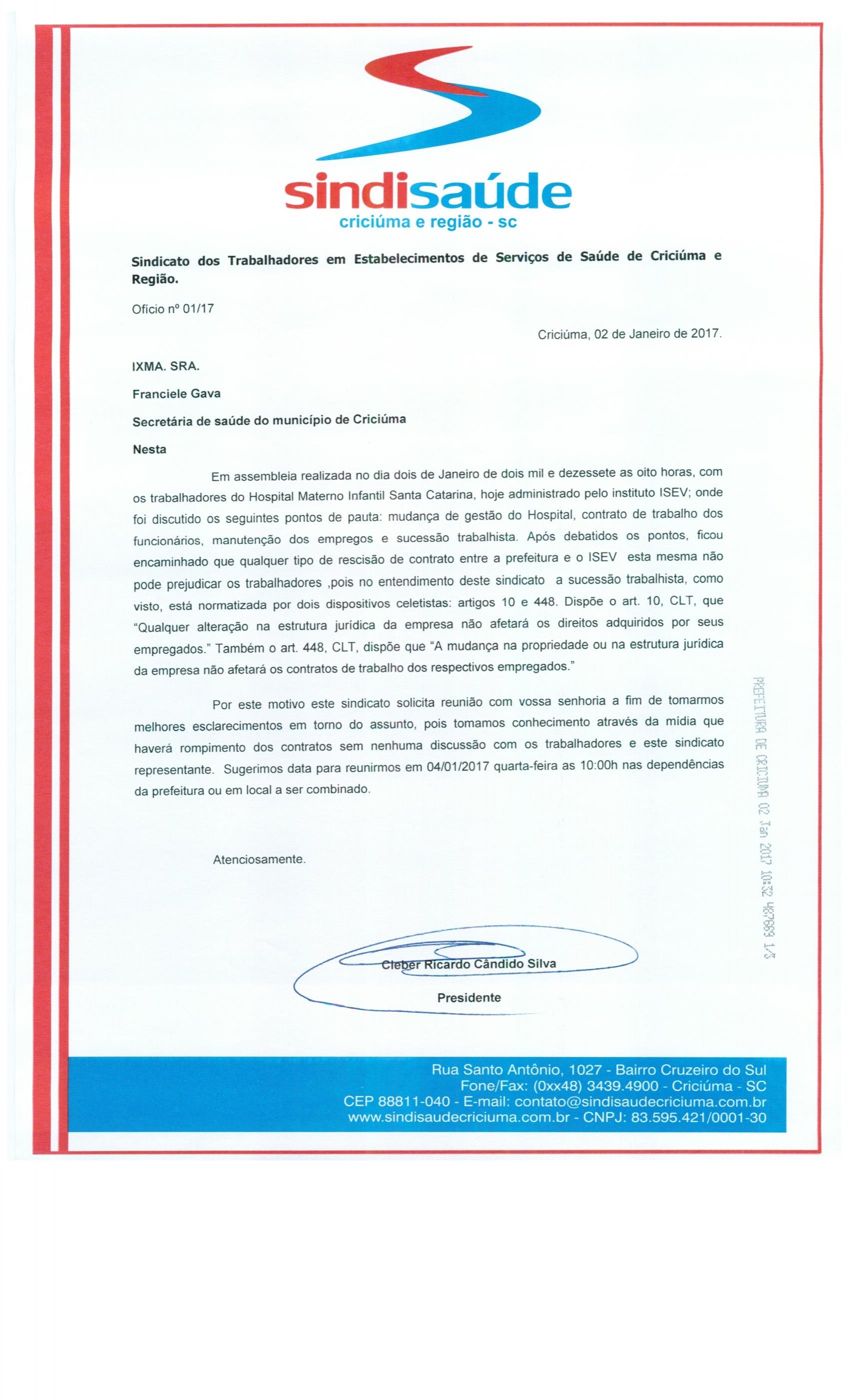 Oficio Rescisão de Contrato entre Prefeitura e ISEV -Francisco Paiva