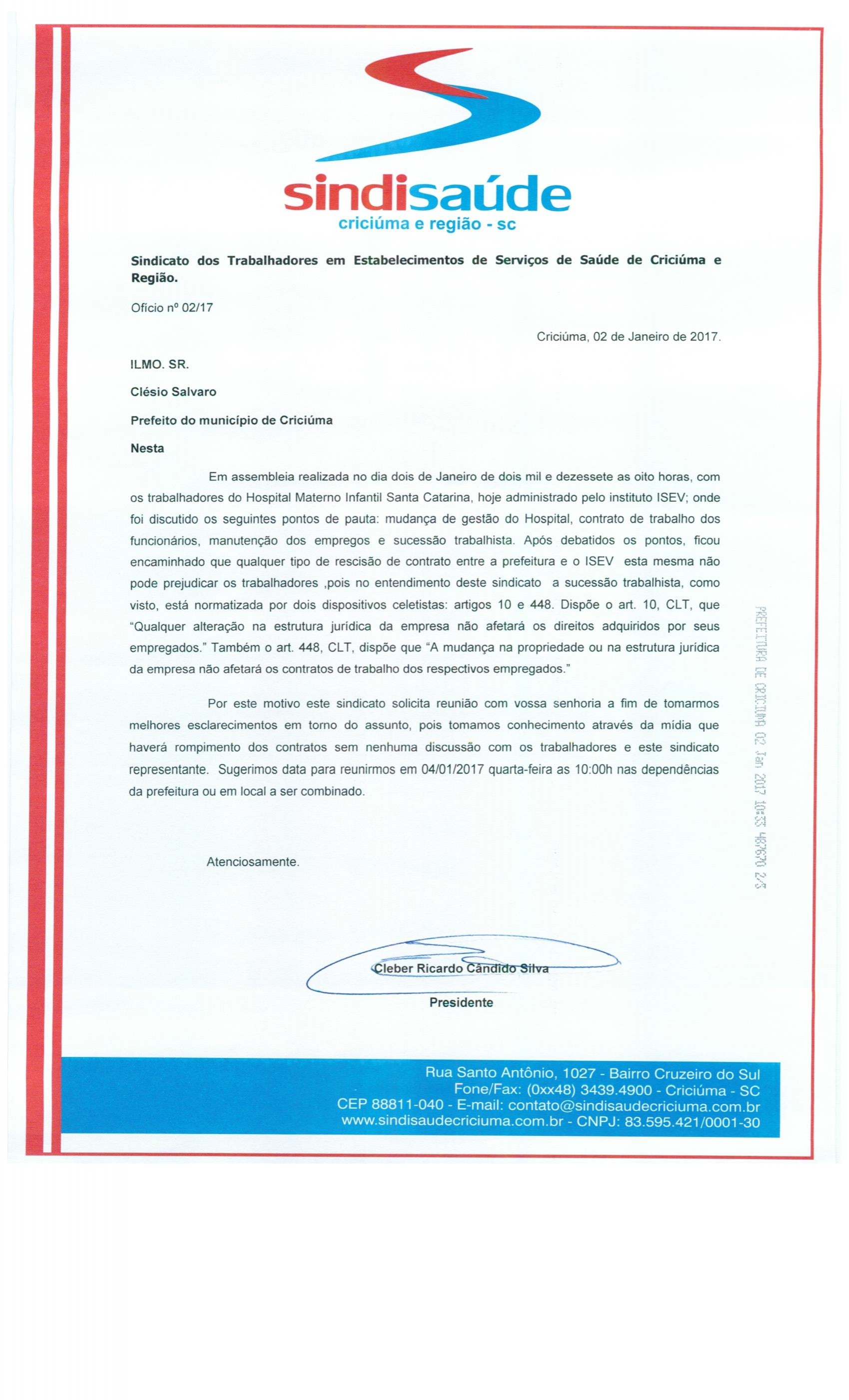 Oficio Rescisão de Contrato entre Prefeitura e ISEV -Clesio Salvaro